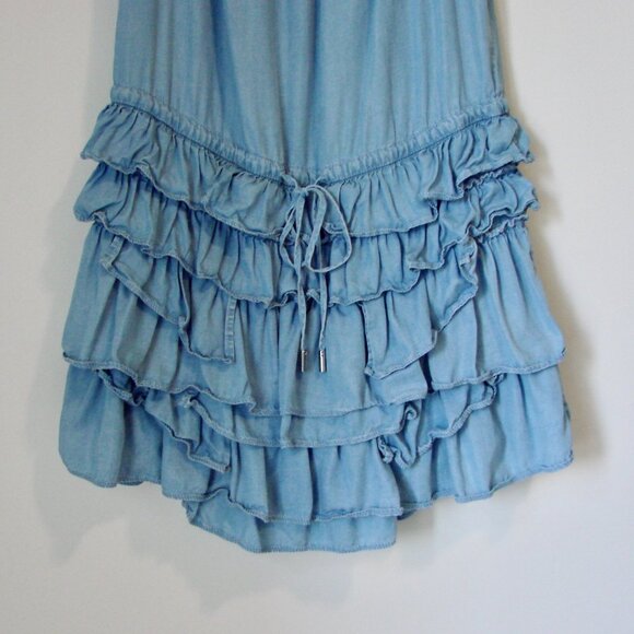 Miss Sixty Dress Y2K Blue Chambray Boho Peasant Ruffled Cowgirl XS Small - Picture 7 of 16